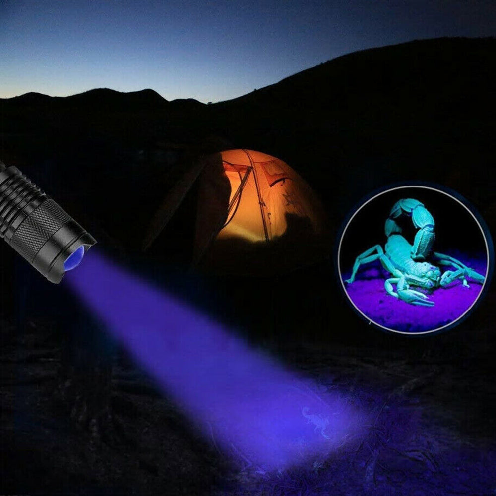 Mini LED Zoomable UV Flashlight Ultraviolet Flashlight Black Light Fake Bill and Urine Stain Detector- Battery Operated