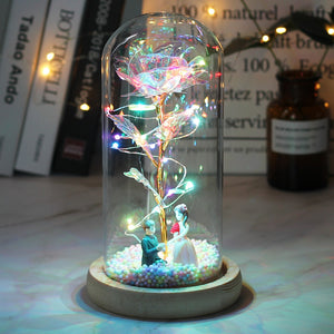 LED Glass Dome LED Enchanted Galaxy Rose with Fairy Lights in Dome