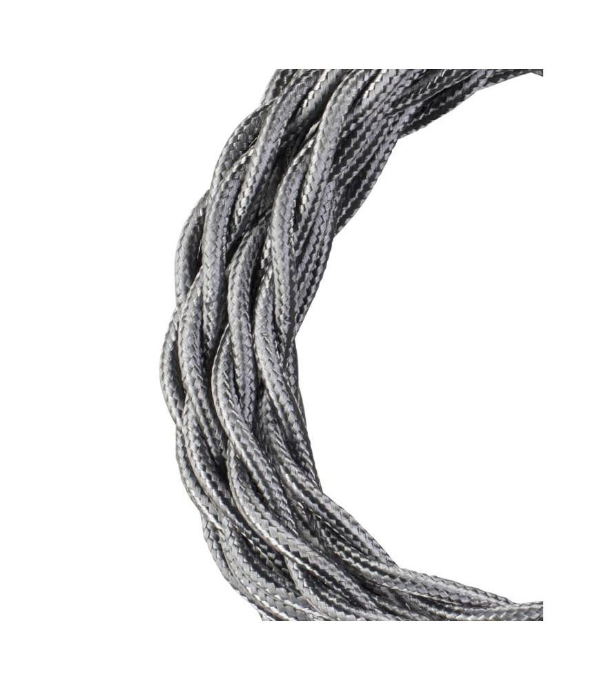 Decorative Textile Cable twisted 2C metallic silver 3m